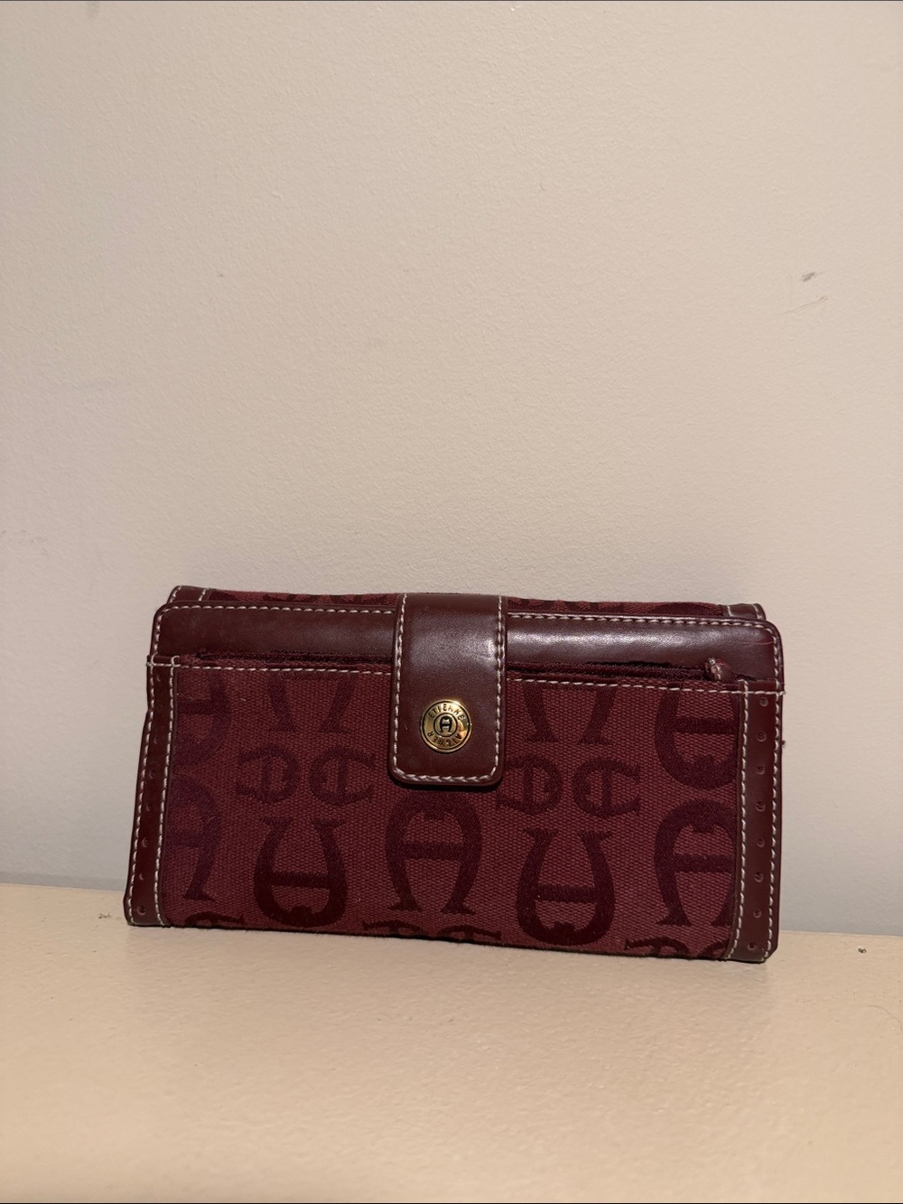 Etienne Aigner Burgundy Logo Key & Card Holder